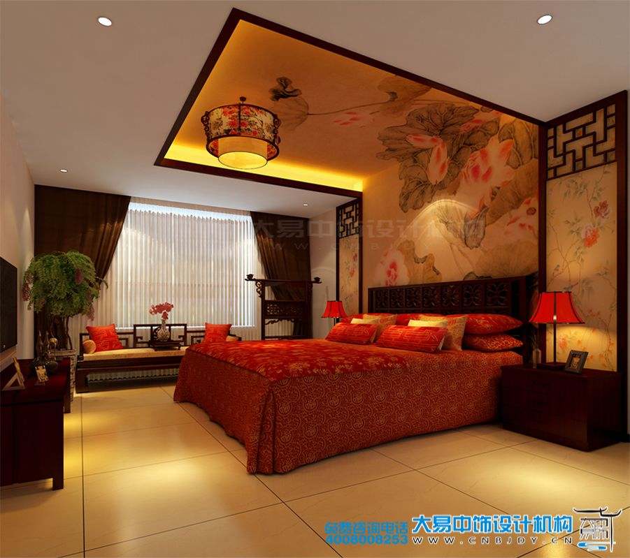 駐馬店新中式風格家裝效果圖紅色典雅設計